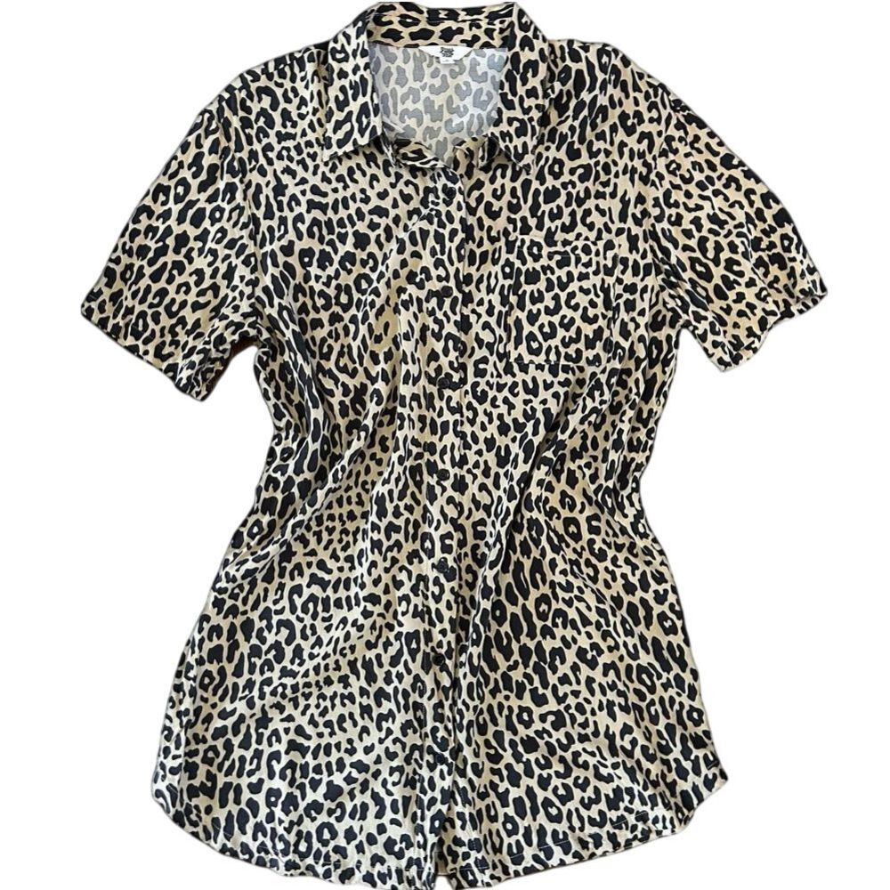 Ascot & Hart Leopard Print Button Down Oversized Short Sleeve Dress Size‎ Small